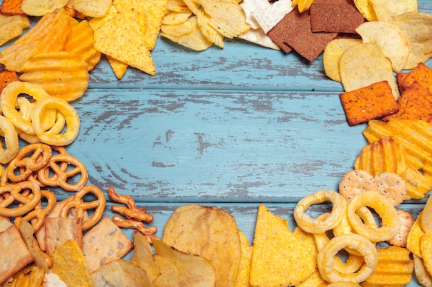 Salty snacks. Pretzels, chips, crackers. Unhealthy products