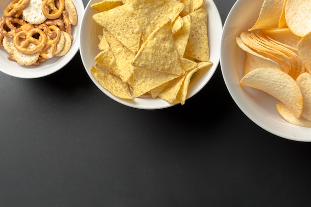 Salty snacks. Pretzels, chips, crackers