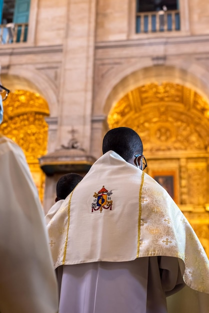 Salvador Bahia Brazil June 16 2022 Priests and seminarians are seen inside the Catedral Basilica to celebrate a mass in honor of Corpus Christi in the city of Salvador Bahia