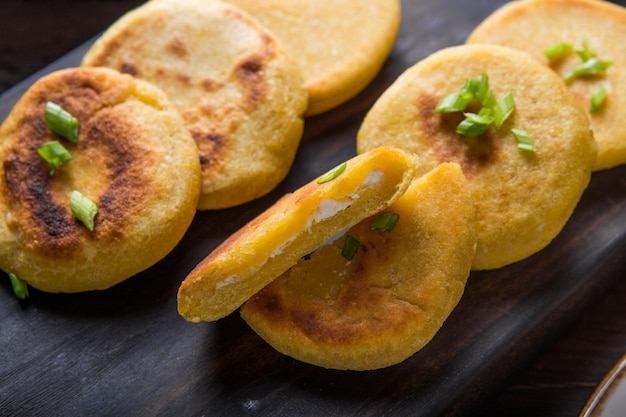 Salvadoran pupusa served with curtido