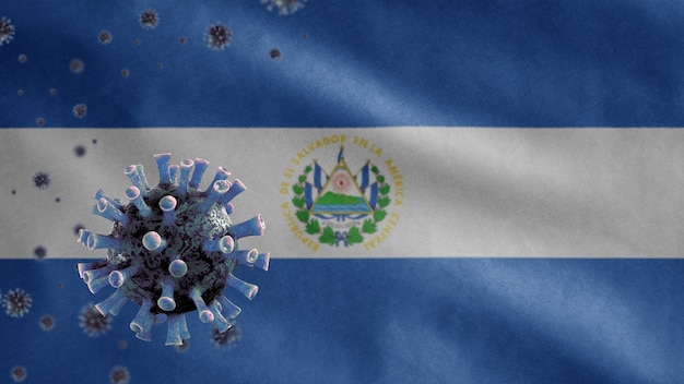 Salvadorean waving flag coronavirus microscope virus