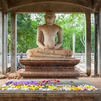 La statua del buddha samadhi al parco mahamevnawa ad anuradhapura, sri lanka. anuradhapura è una delle antiche capitali dello sri lanka.