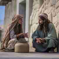 Photo samaritan woman talking to jesus prophet realistic biblical images