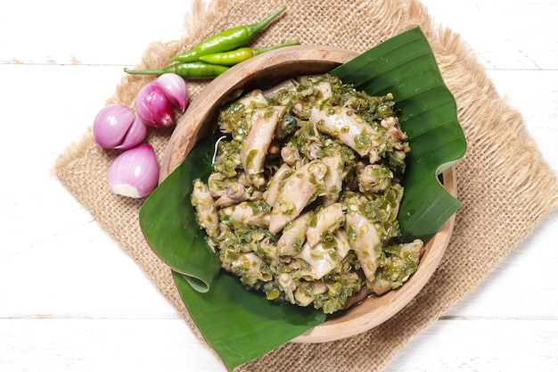 Sambal Cumi Asin Cabe Hijau or spicy salted squid with green chilli sauce