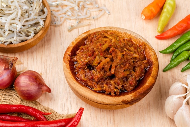 sambal ikan teri or anchovy chili is type of traditional cuisine from Indonesia