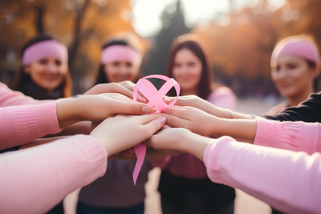 Foto samen in de strijd vrouwen verenigd door pink ribbon of hope