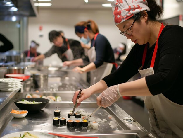 Samen sushi maken Meesterklasse over het maken van sushi van een Japanse chef