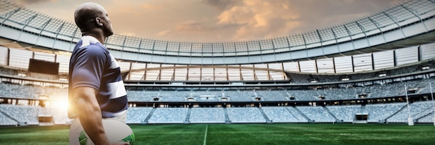 Samengesteld beeld van sterke rugbyspeler