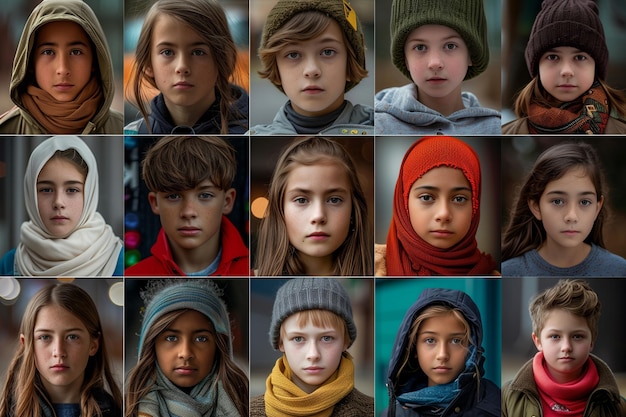 samengestelde portretten van tieners van verschillende culturen headshots inclusief alle etnische raciale en