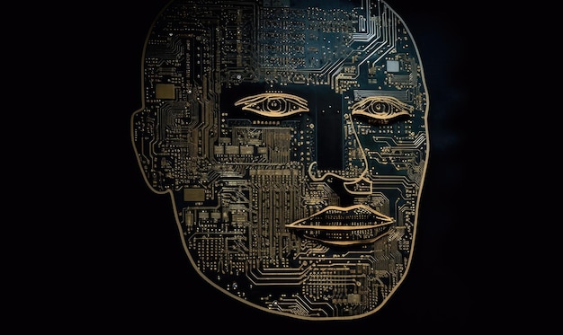 Samensmelting van mens en machine Printplaatportret van een gezicht Creëren met behulp van generatieve AI-tools