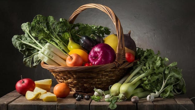Samenstelling met groenten en fruit in een geïsoleerde vliezenmand