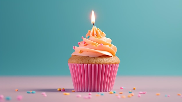 Samenstelling met verjaardag cupcake op roze achtergrond Generatieve AI