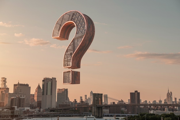 Foto samenstelling met vraagteken en stedelijk landschap