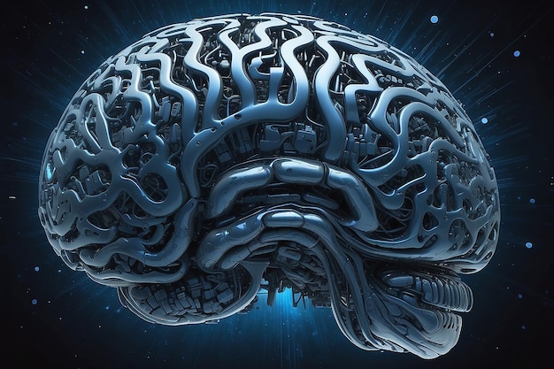 Samenstelling van een brein backround in binaire ruimte met blauwe kleur
