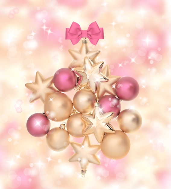 Samenstelling van roze en gouden ballen. kerst bubbels arrangement met magische lichtjes
