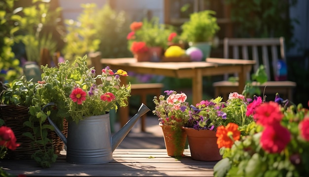 samenstelling van tuinwerktuigen en bloemen