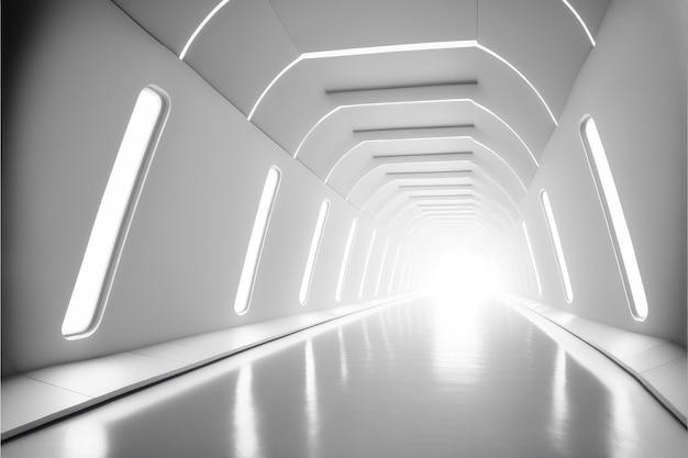 Samenvatting van futuristische scifi-tunnelgang met witte lichte achtergrond