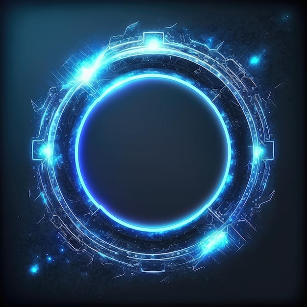 Samenvatting van gloeiend futuristisch cirkelframe verlicht met neonblauw licht