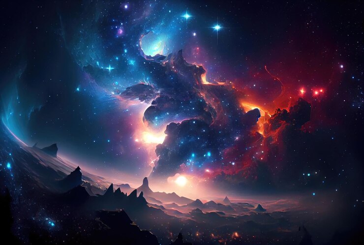 Samenvatting van kleurrijke kosmische ruimte planeet nevel en galaxy hemelachtergrond Wetenschap en ruimte concept Generatieve AI