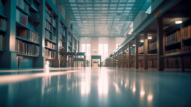 Samenvatting vervaagde lege binnenruimte van de universiteitsbibliotheek Wazig klaslokaal Generatieve AI