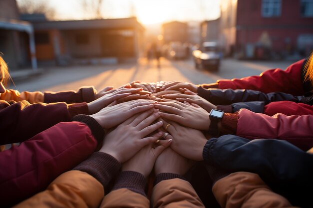 Foto samenwerken teamwerkconcept met handen in één hand