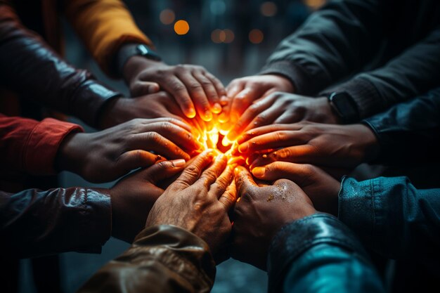 Foto samenwerken teamwerkconcept met handen in één hand