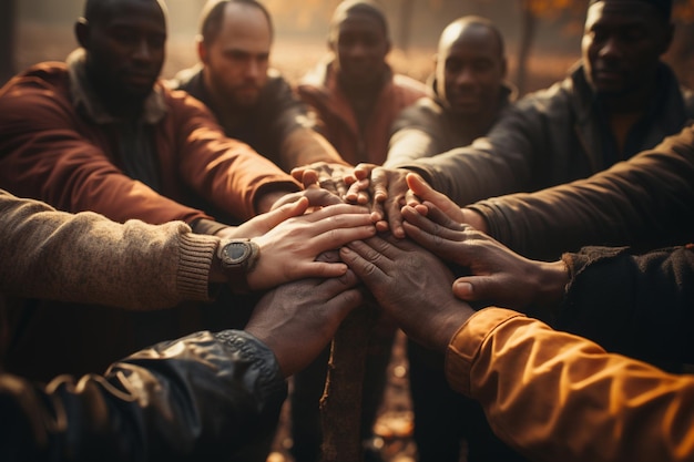 Foto samenwerken teamwerkconcept met handen in één hand