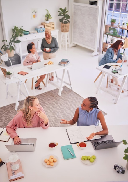 Samenwerkings- en diversiteitsteam ontmoeten dat samen aan een bedrijfsproject op kantoor werkt Teamwerkbedrijf en zakenmensen die een b2b-strategie plannen in een coworking-ruimte op de werkplek