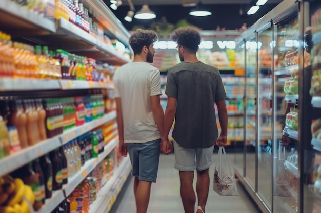 사진 슈퍼마켓에서 손을 잡고 쇼핑을 하는 동성 커플