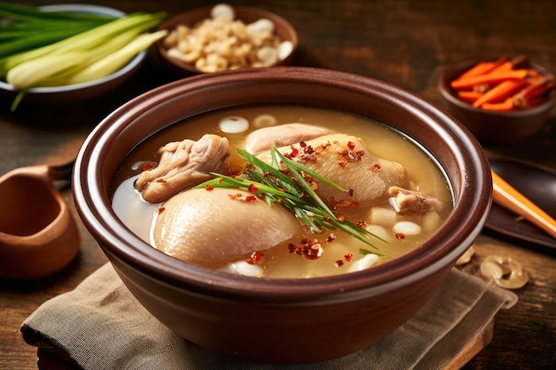 삼계탕 또는 인삼 치킨 수프 의미 음식 사진