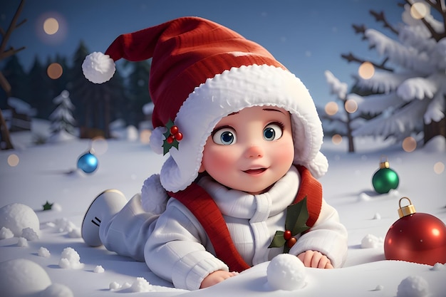 Foto il bambino di natale con la neve