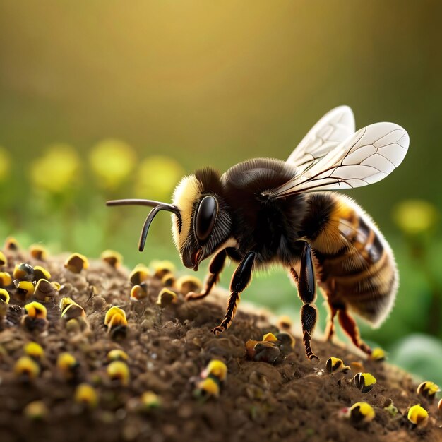 Sammy the seed interacting with a buzzing bee leonardo ai generation