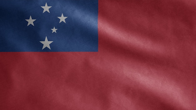 Samoaanse vlag zwaaien in de wind. Samoa banner waait zachte zijde