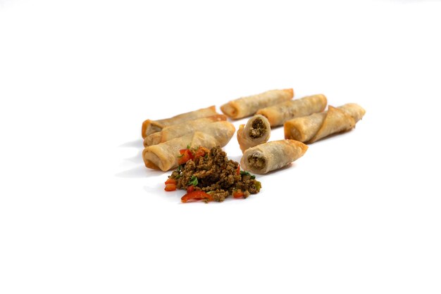 Samosa Kebbeh Bulgur Chicken Spring roll Pies Grape