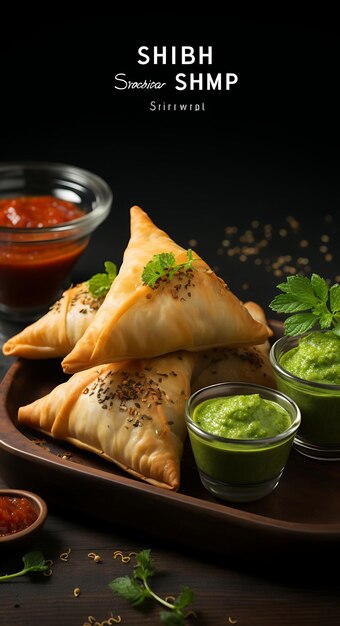 Samosa Snack Poster With Mint Chutney and Spices Warm and Sa Indian Celebrations Lifestyle Cuisine