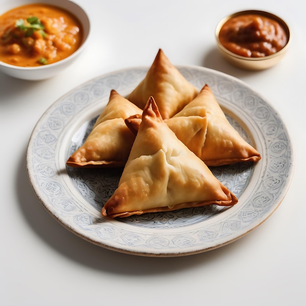 Samosas on a white background