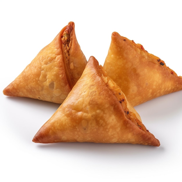 samosas with meat and vegetables isolated on white background Traditional Indian food