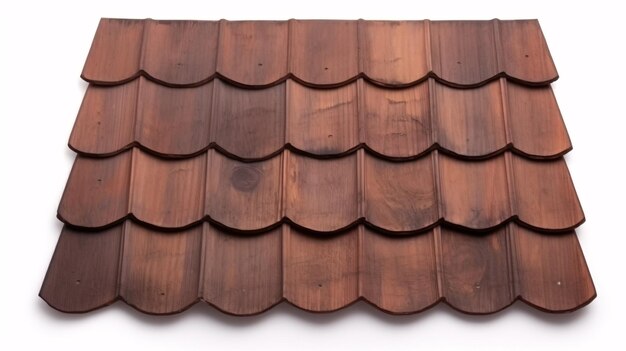 A sample of aged wood shingles is displayed against a white backdrop