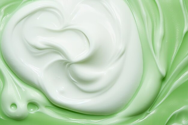Foto esempio di mousse detergente per il viso bolle di schiuma bianca su sfondo verde primo piano di gel doccia sapone e