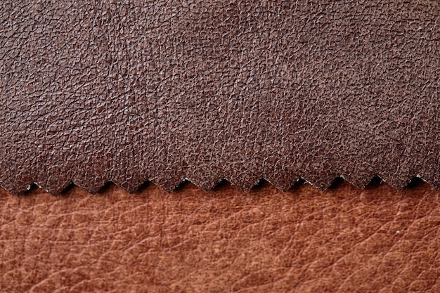 Sample of leather textile brown colors background Catalog and swatch tone of Interior fabric for furniture closeup Collection of multicolored cloth with skin pattern macro