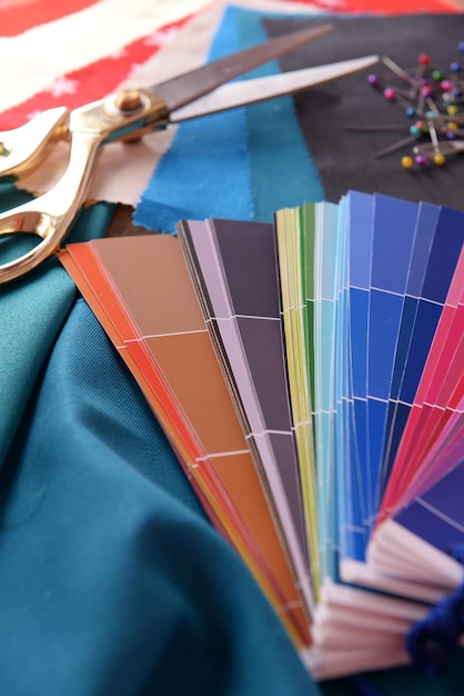 Premium Photo Samples of colorful fabric closeup