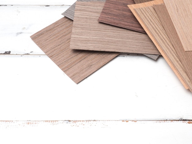 Samples of material wood on concrete tableInterior design select material for idea