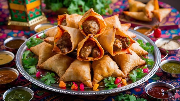 Photo samsa or samosas with meat