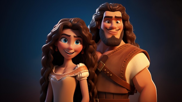 Samson and Delilah biblical illustration 3d cartoon