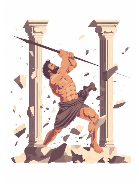 Samson Destroying the Temple of the Philistines Illustration Generative AI