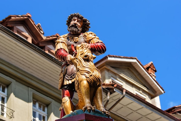 Samson fountain in Kramgasse street in old city center of Bern, Switzerland