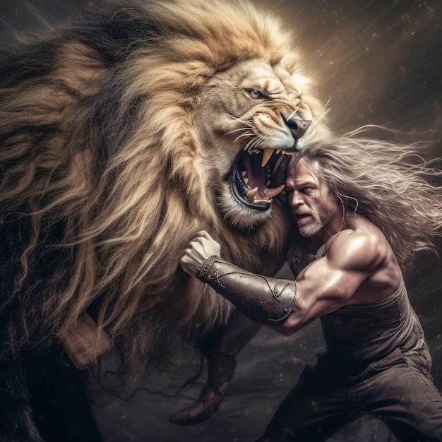 Samson vs Lion Ai gegenereerde afbeelding