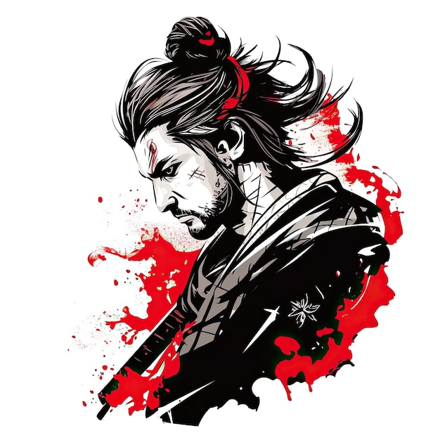 Photo samurai anime style black and red cartoon