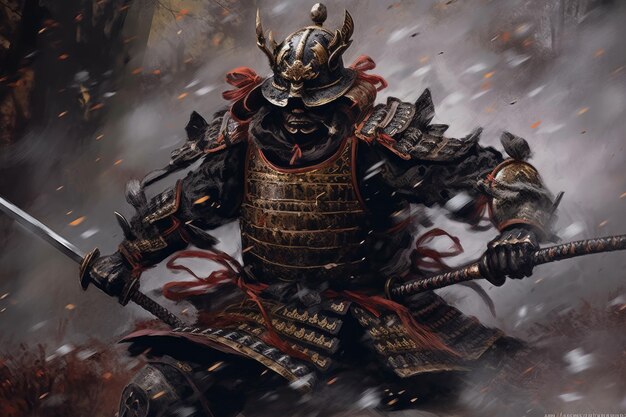 Premium AI Image | A samurai in armor in attack position japanese ...