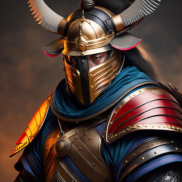 Samurai in armor and mask